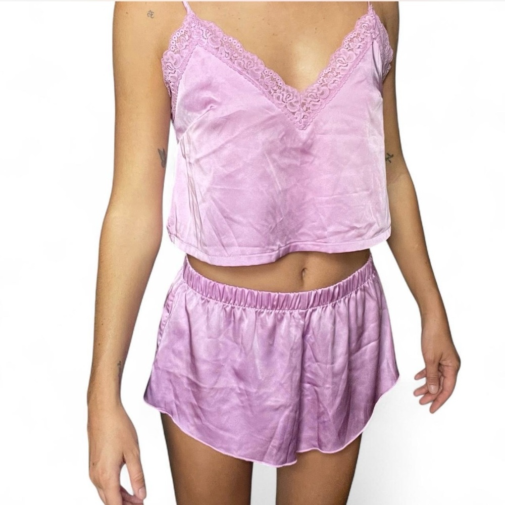 Women's Pink Lace Trim Sleepwear Set